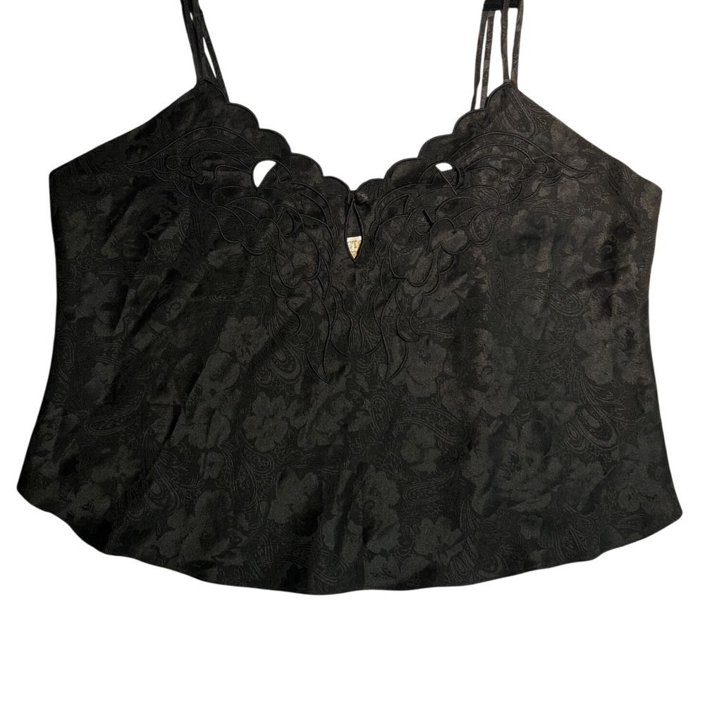 Vintage Victorias Secret Gold Label Black Jacquard Scallop Trim Camisole S EUC